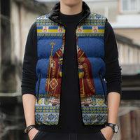 Ukraine Christmas Sleeveless Puffer Jacket Saint Nicholas Vyshyvanka Style - Wonder Print Shop