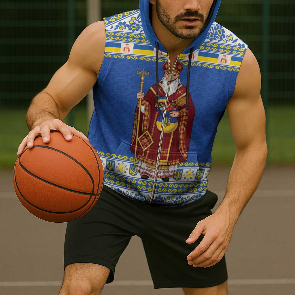 Ukraine Christmas Sleeveless Zip Hoodie Saint Nicholas Vyshyvanka Style - Wonder Print Shop