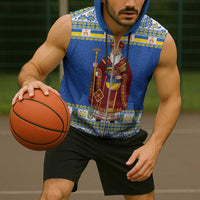 Ukraine Christmas Sleeveless Zip Hoodie Saint Nicholas Vyshyvanka Style - Wonder Print Shop