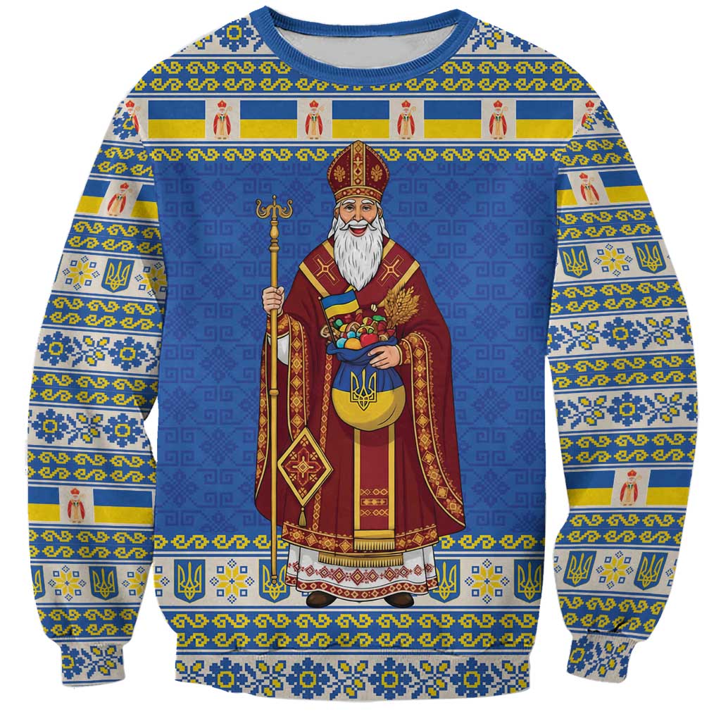 Ukraine Christmas Sweatshirt Saint Nicholas Vyshyvanka Style - Wonder Print Shop