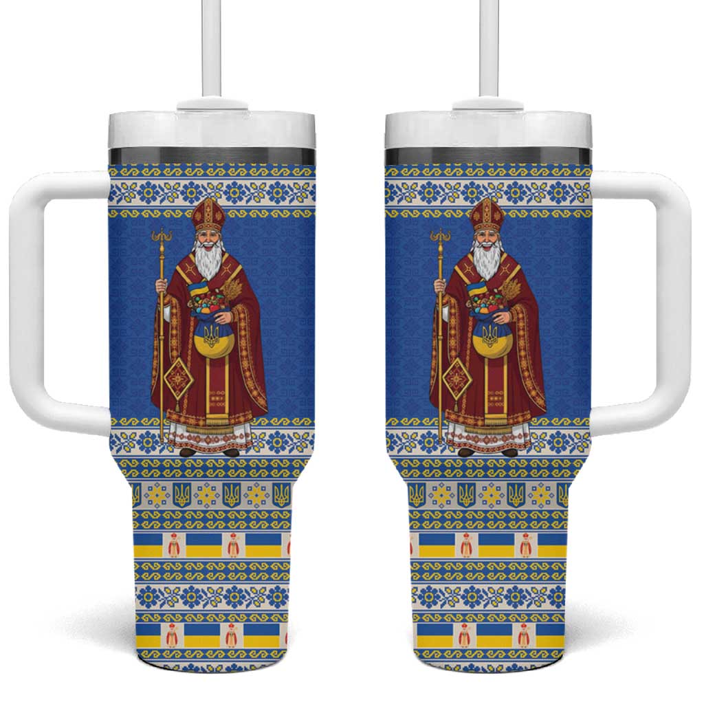 Ukraine Christmas Tumbler With Handle Saint Nicholas Vyshyvanka Style - Wonder Print Shop