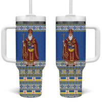 Ukraine Christmas Tumbler With Handle Saint Nicholas Vyshyvanka Style - Wonder Print Shop