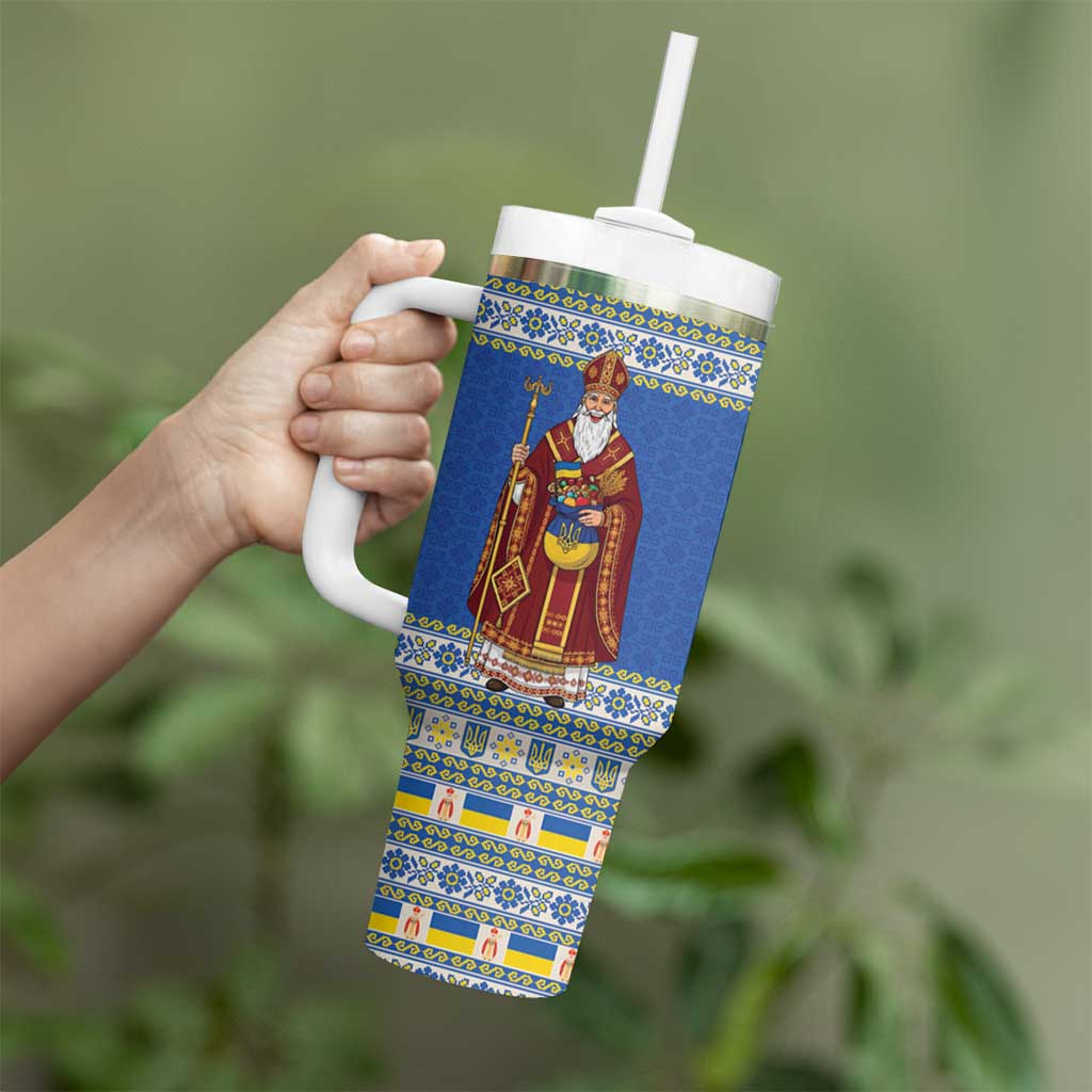 Ukraine Christmas Tumbler With Handle Saint Nicholas Vyshyvanka Style - Wonder Print Shop