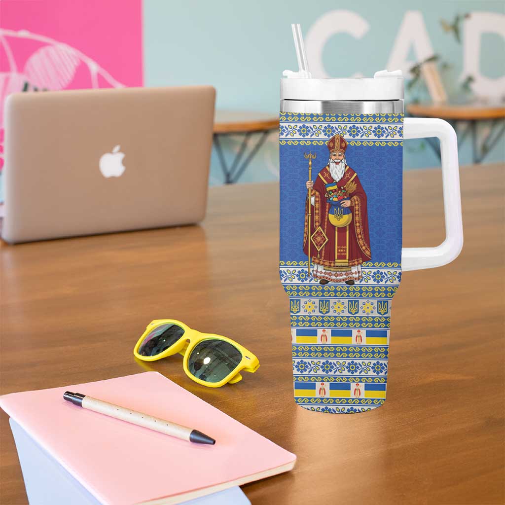 Ukraine Christmas Tumbler With Handle Saint Nicholas Vyshyvanka Style - Wonder Print Shop