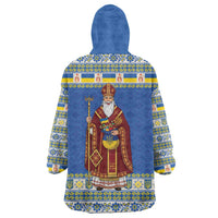 Ukraine Christmas Wearable Blanket Hoodie Saint Nicholas Vyshyvanka Style - Wonder Print Shop
