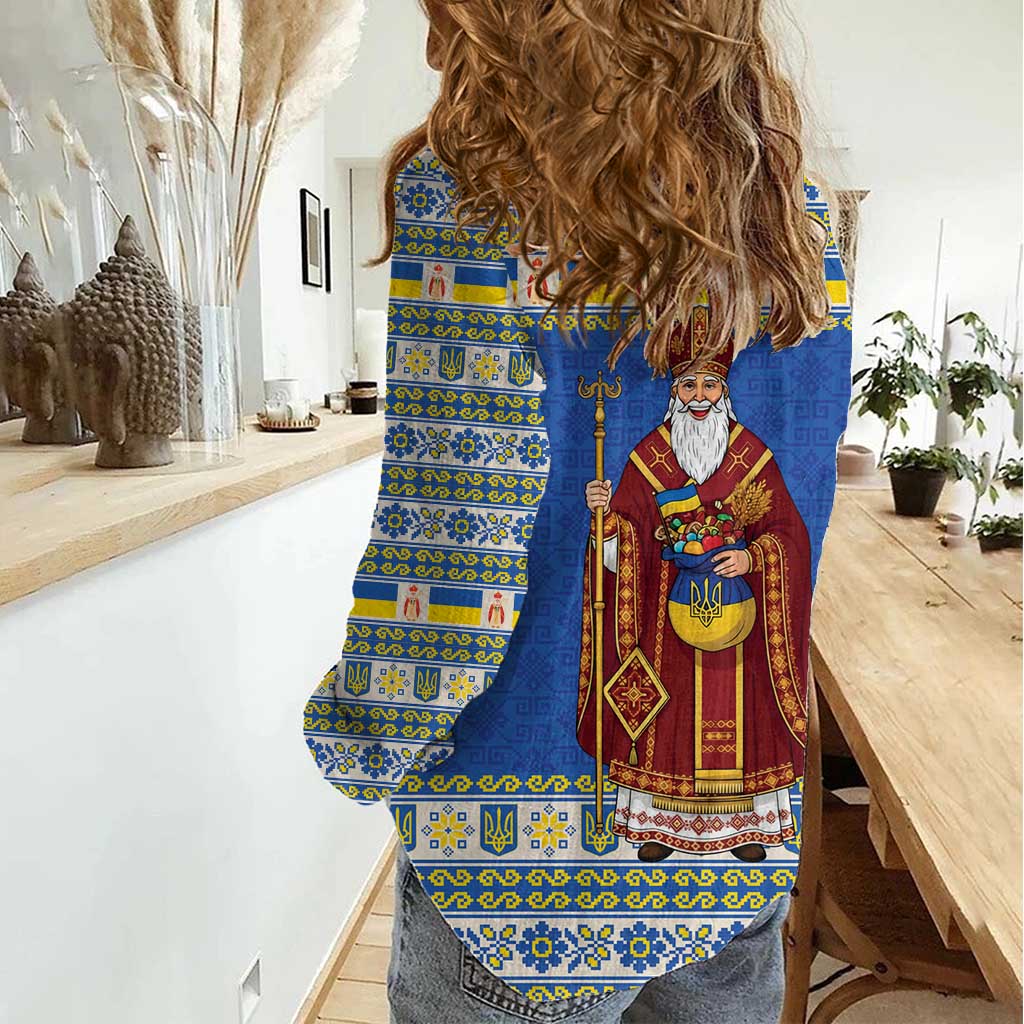 Ukraine Christmas Women Casual Shirt Saint Nicholas Vyshyvanka Style - Wonder Print Shop