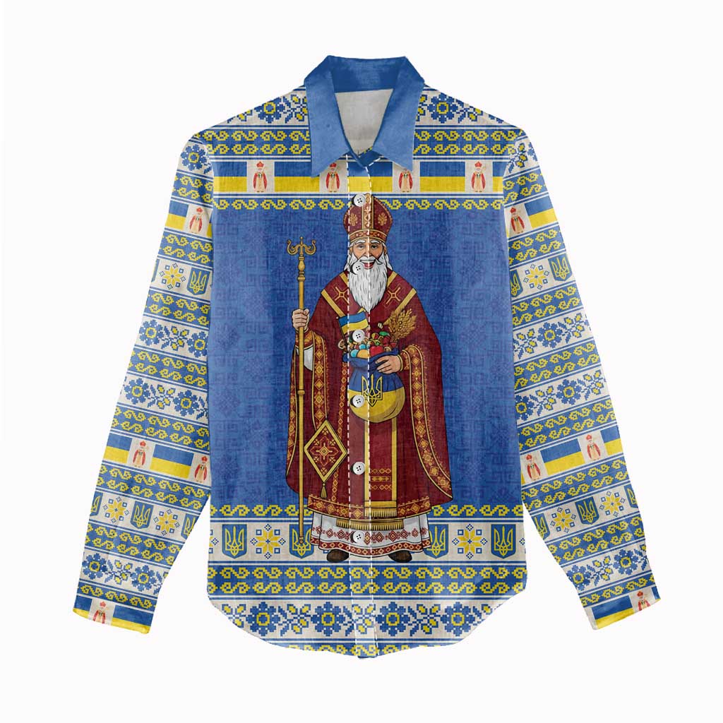 Ukraine Christmas Women Casual Shirt Saint Nicholas Vyshyvanka Style - Wonder Print Shop