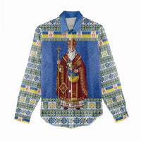 Ukraine Christmas Women Casual Shirt Saint Nicholas Vyshyvanka Style - Wonder Print Shop