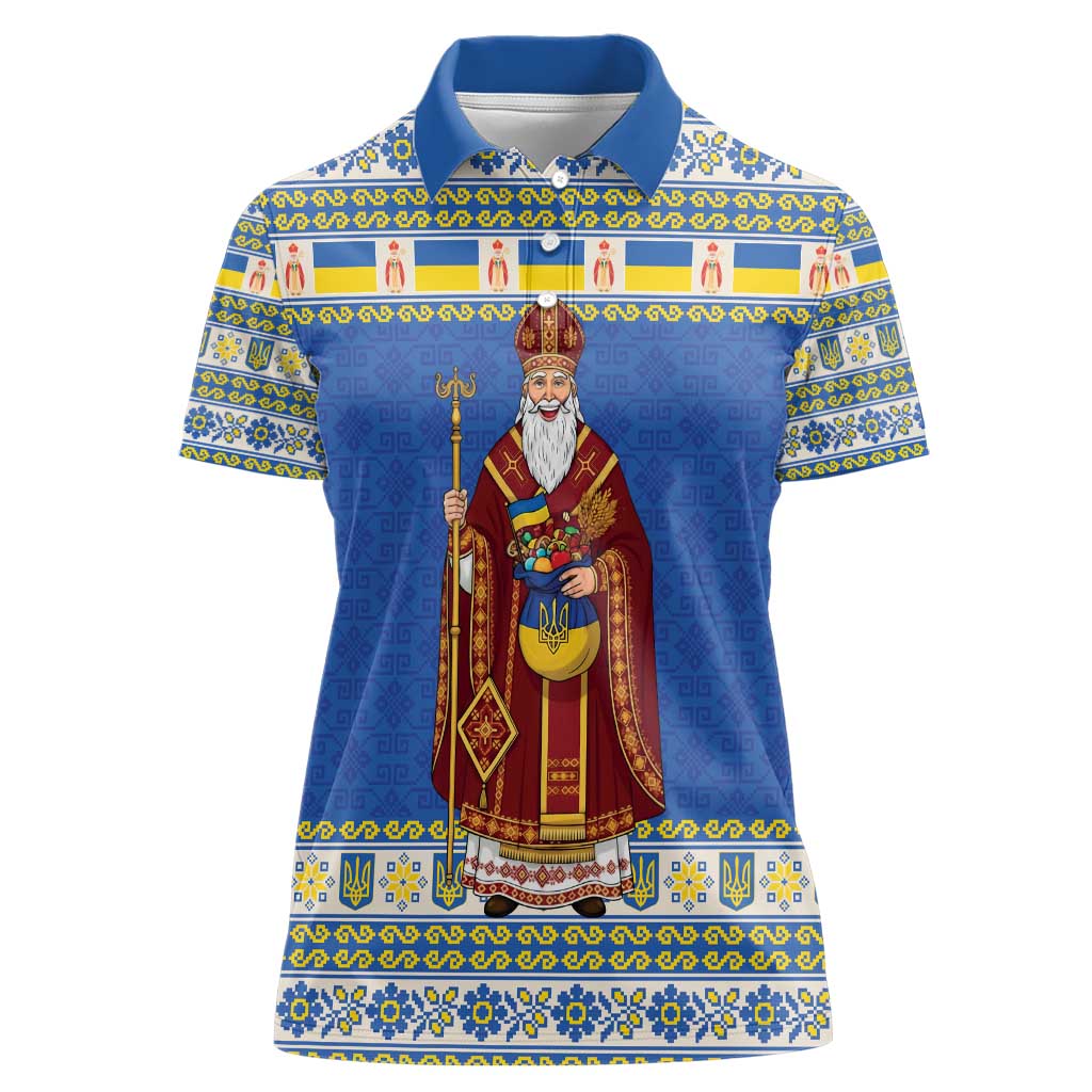 Ukraine Christmas Women Polo Shirt Saint Nicholas Vyshyvanka Style - Wonder Print Shop