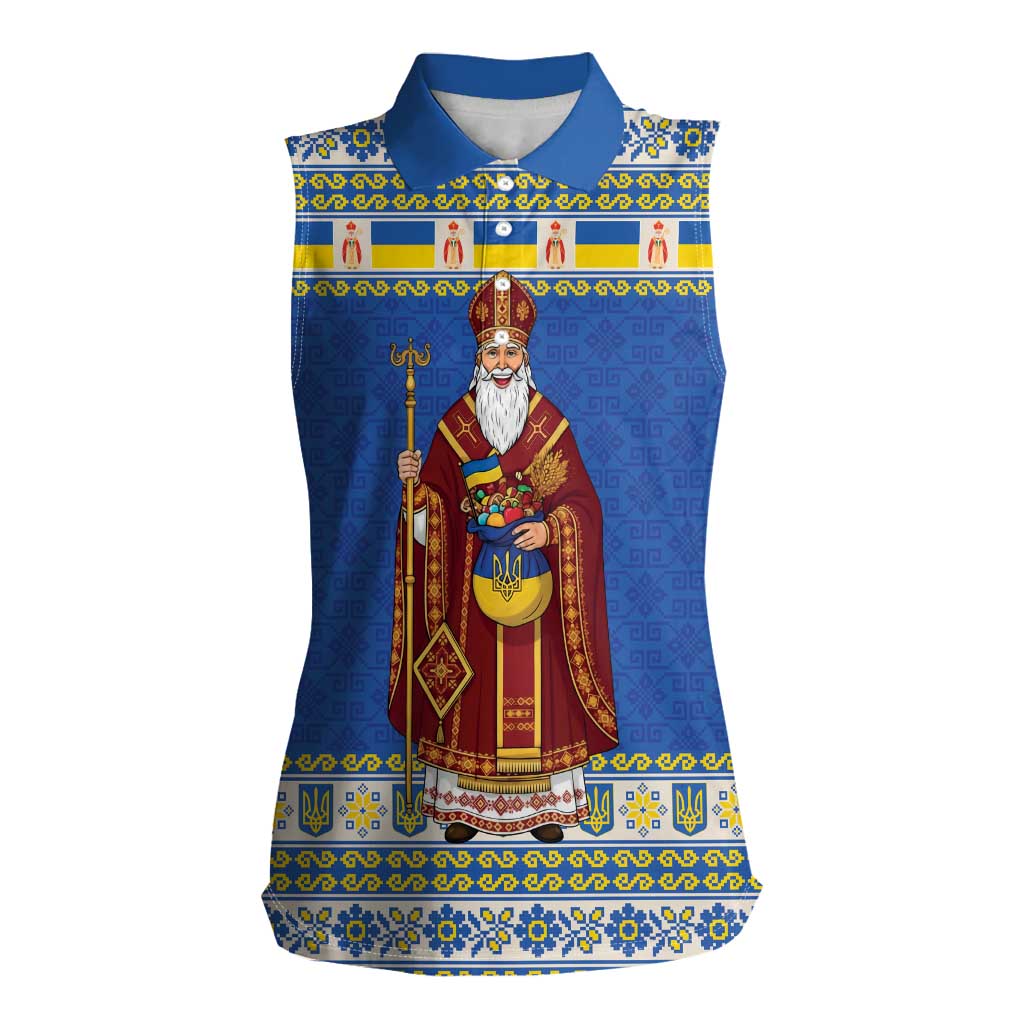 Ukraine Christmas Women Sleeveless Polo Shirt Saint Nicholas Vyshyvanka Style - Wonder Print Shop
