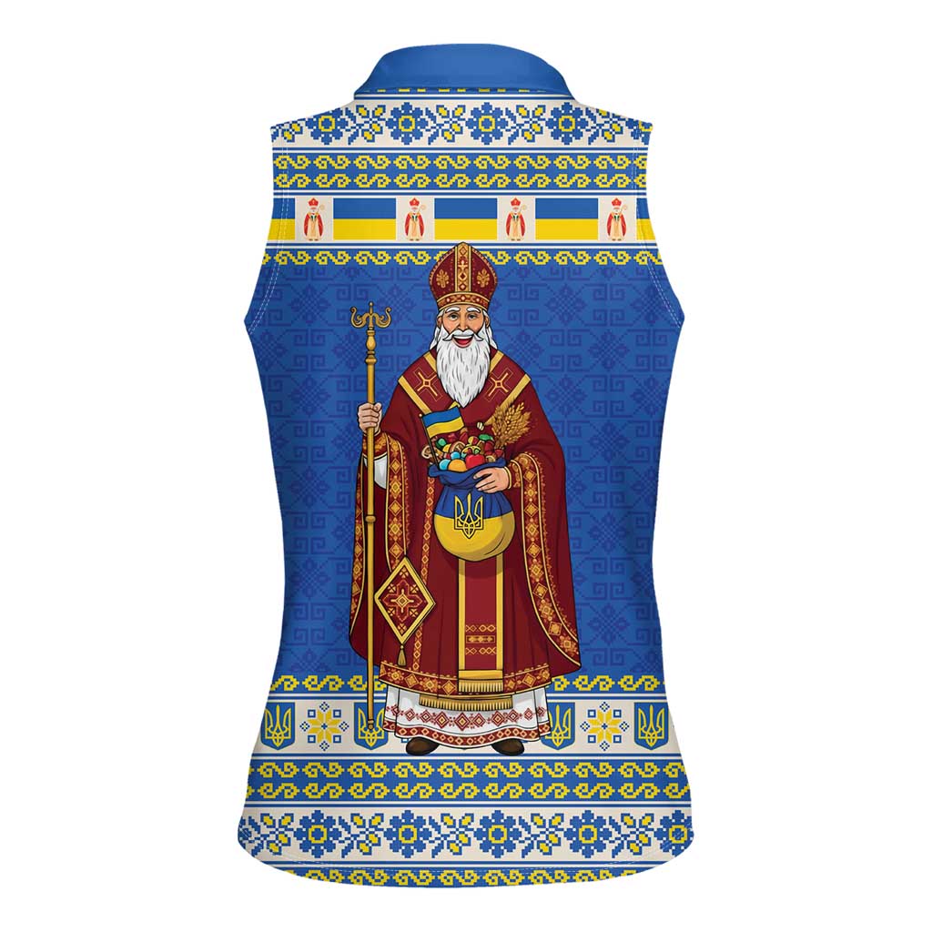 Ukraine Christmas Women Sleeveless Polo Shirt Saint Nicholas Vyshyvanka Style - Wonder Print Shop