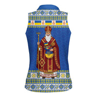 Ukraine Christmas Women Sleeveless Polo Shirt Saint Nicholas Vyshyvanka Style - Wonder Print Shop