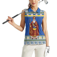 Ukraine Christmas Women Sleeveless Polo Shirt Saint Nicholas Vyshyvanka Style - Wonder Print Shop
