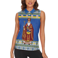 Ukraine Christmas Women Sleeveless Polo Shirt Saint Nicholas Vyshyvanka Style - Wonder Print Shop