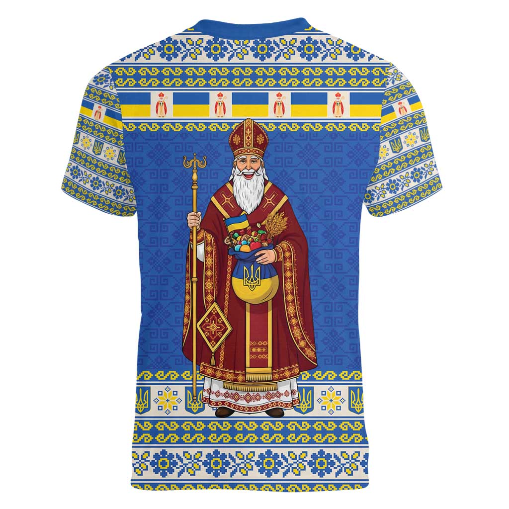 Ukraine Christmas Women V-Neck T-Shirt Saint Nicholas Vyshyvanka Style - Wonder Print Shop