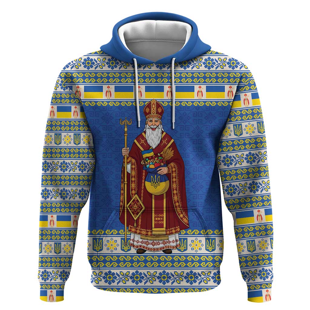Ukraine Christmas Zip Hoodie Saint Nicholas Vyshyvanka Style - Wonder Print Shop
