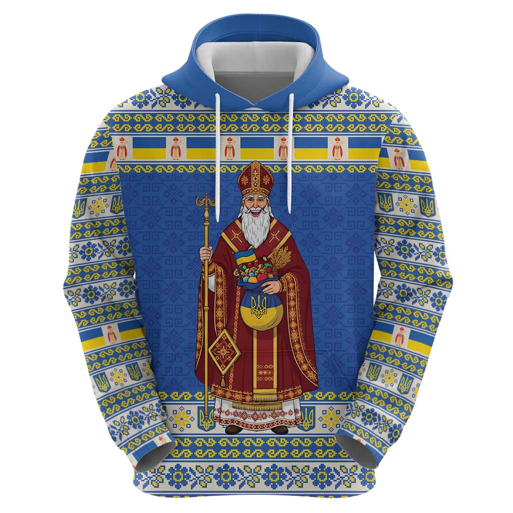 Ukraine Christmas Zip Hoodie Saint Nicholas Vyshyvanka Style - Wonder Print Shop