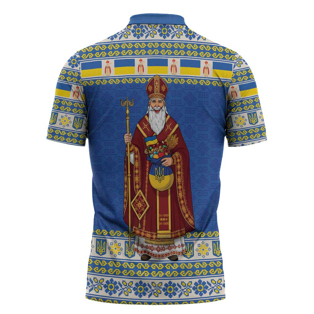 Ukraine Christmas Zipper Polo Shirt Saint Nicholas Vyshyvanka Style - Wonder Print Shop