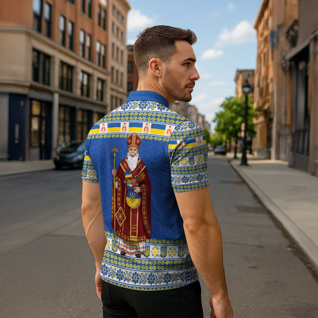 Ukraine Christmas Zipper Polo Shirt Saint Nicholas Vyshyvanka Style - Wonder Print Shop