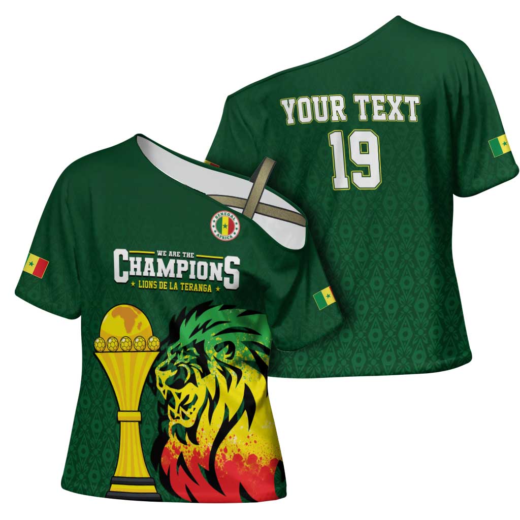 Senegal Football Champions Custom Cross Shoulder Shirt Lions of Teranga Rise