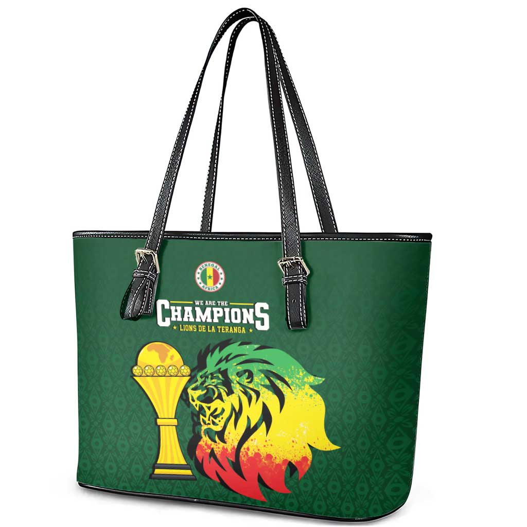 Senegal Football Champions Leather Tote Bag Lions of Teranga Rise