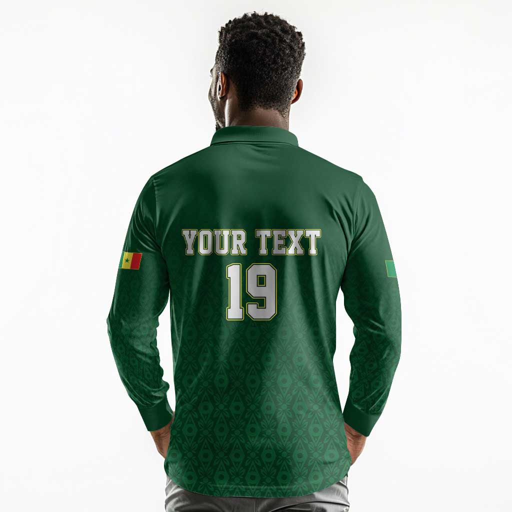 Senegal Football Champions Custom Long Sleeve Polo Shirt Lions of Teranga Rise