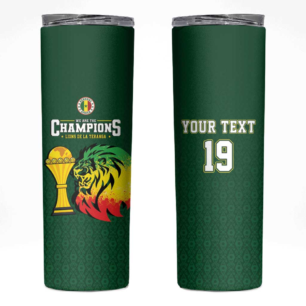 Senegal Football Champions Custom Skinny Tumbler Lions of Teranga Rise