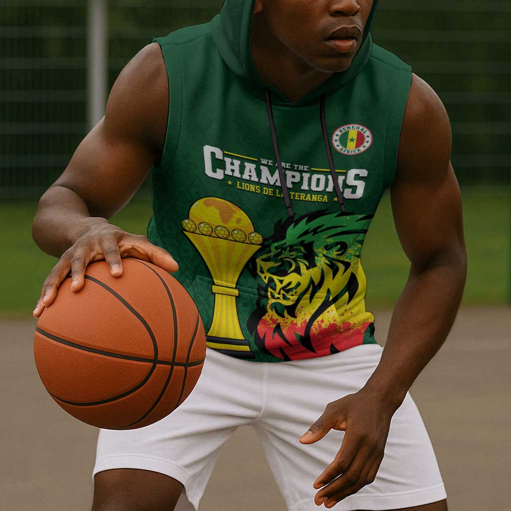 Senegal Football Champions Custom Sleeveless Hoodie Lions of Teranga Rise