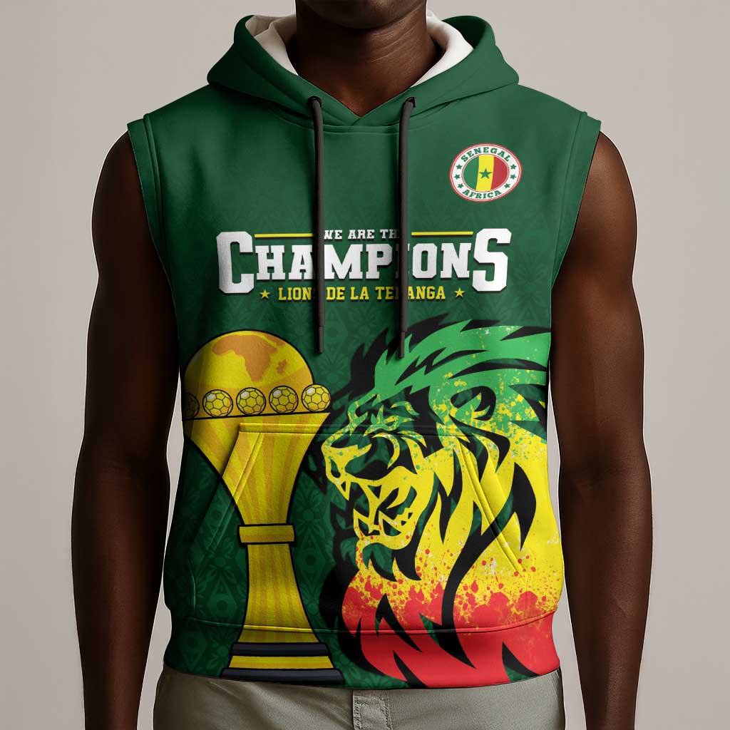 Senegal Football Champions Custom Sleeveless Hoodie Lions of Teranga Rise