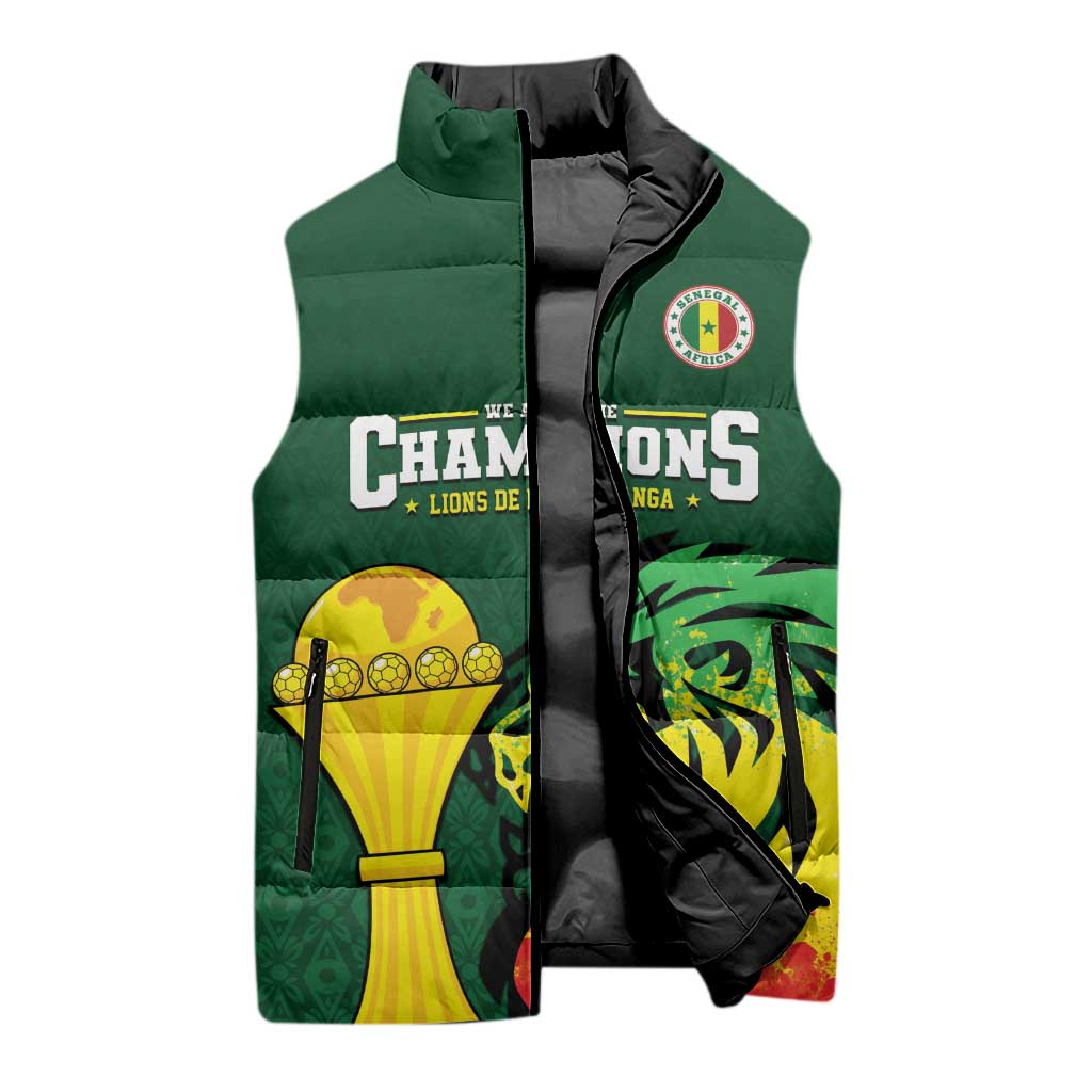 Senegal Football Champions Custom Sleeveless Puffer Jacket Lions of Teranga Rise