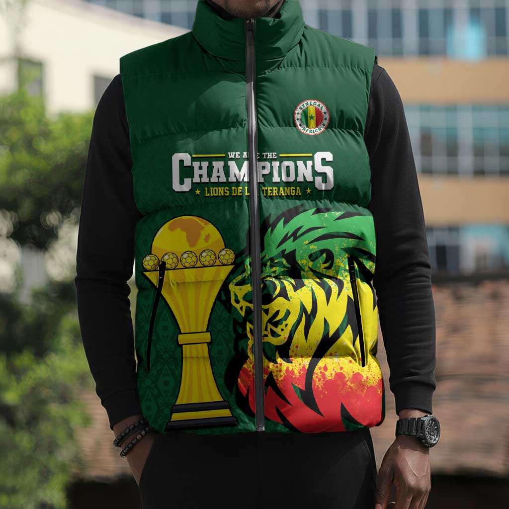 Senegal Football Champions Custom Sleeveless Puffer Jacket Lions of Teranga Rise