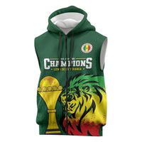 Senegal Football Champions Custom Sleeveless Zip Hoodie Lions of Teranga Rise
