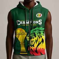 Senegal Football Champions Custom Sleeveless Zip Hoodie Lions of Teranga Rise