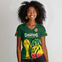 Senegal Football Champions Custom Women V-Neck T-Shirt Lions of Teranga Rise