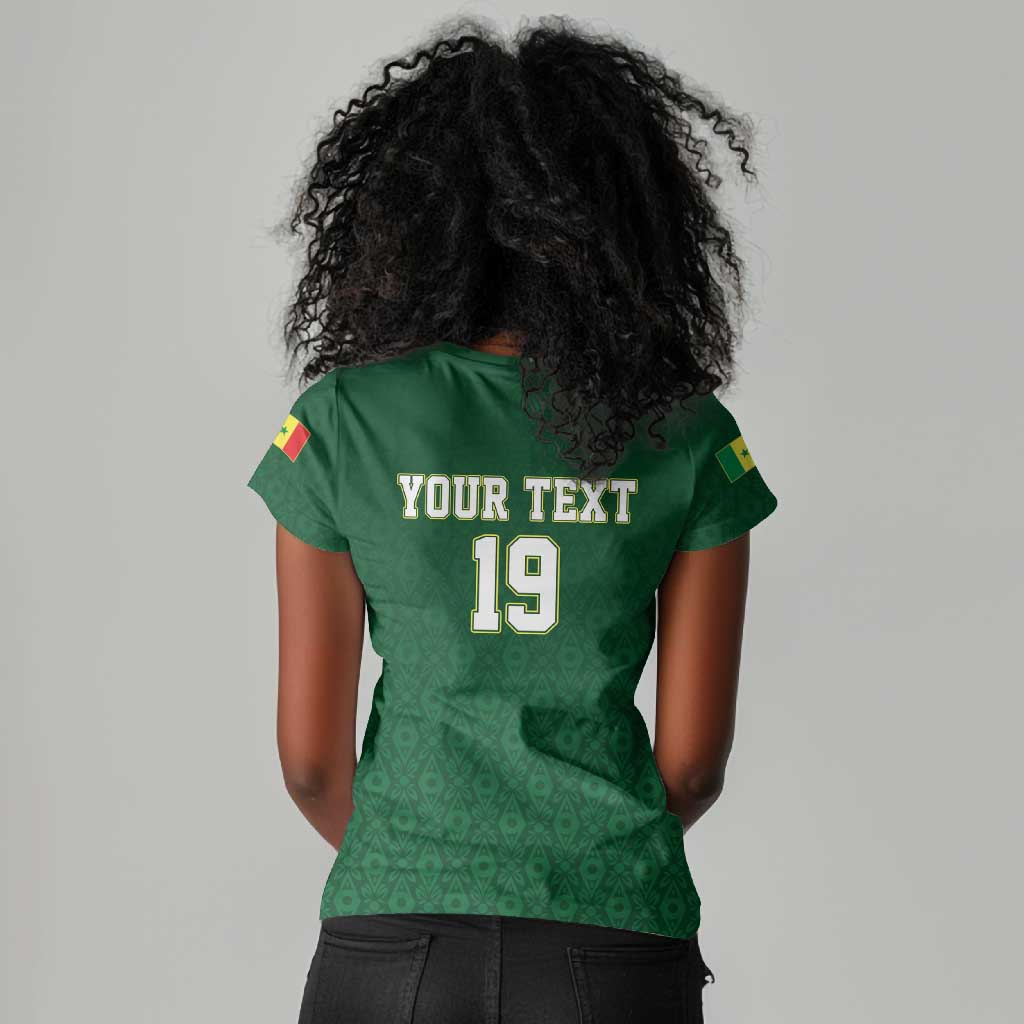Senegal Football Champions Custom Women V-Neck T-Shirt Lions of Teranga Rise