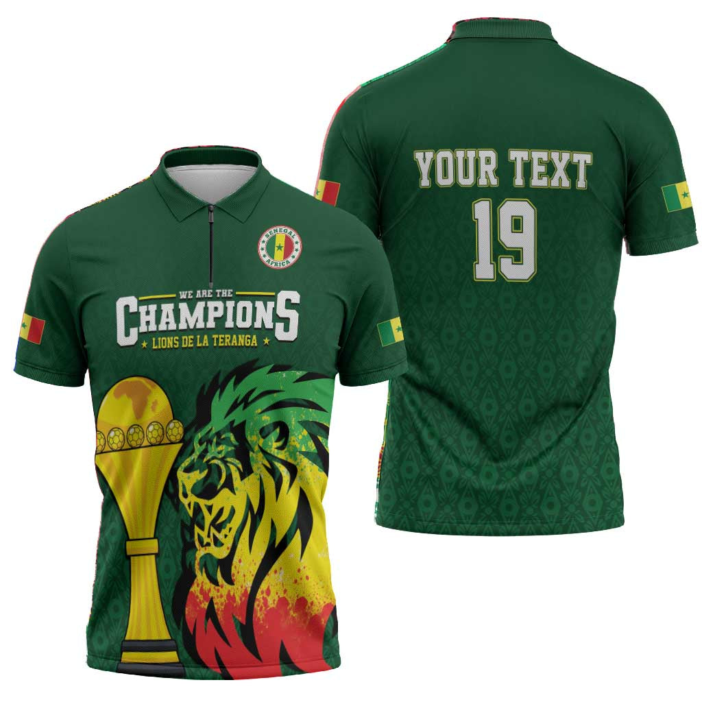 Senegal Football Champions Custom Zipper Polo Shirt Lions of Teranga Rise