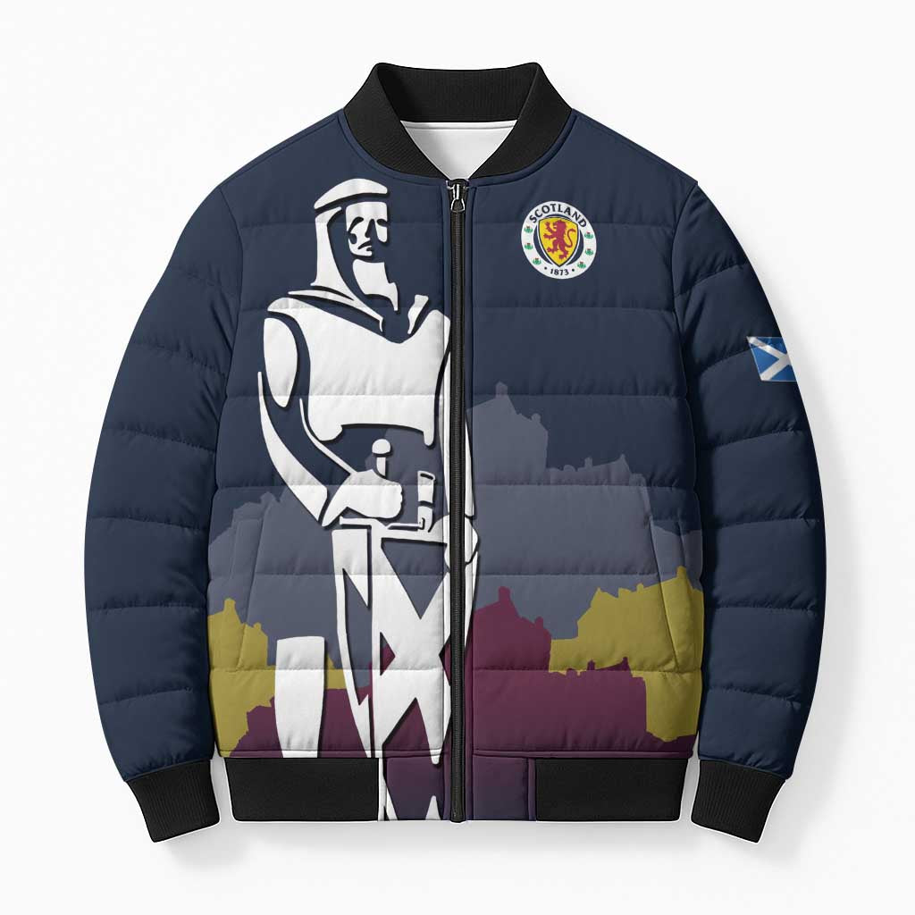 Custom Scotland Football Bomber Puffer Jacket William Wallace Statue Edinburgh Castle Art