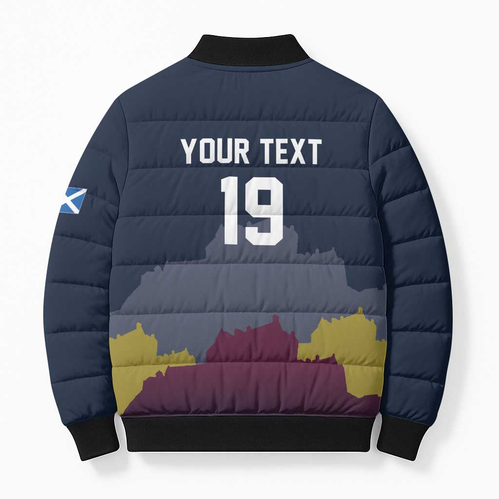 Custom Scotland Football Bomber Puffer Jacket William Wallace Statue Edinburgh Castle Art
