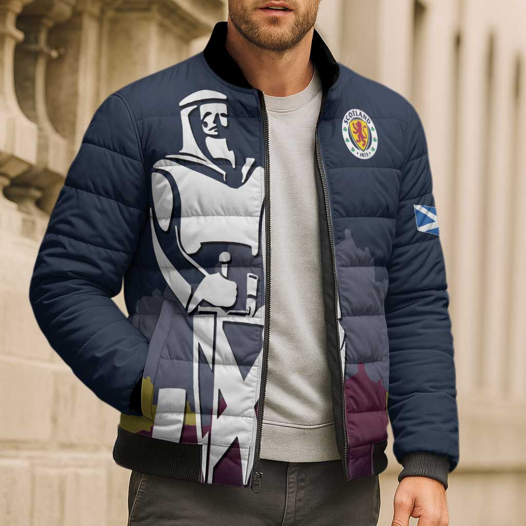 Custom Scotland Football Bomber Puffer Jacket William Wallace Statue Edinburgh Castle Art
