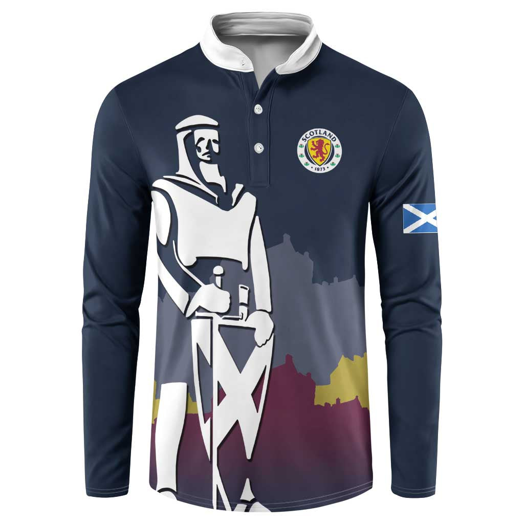 Custom Scotland Football Button Sweatshirt William Wallace Statue Edinburgh Castle Art