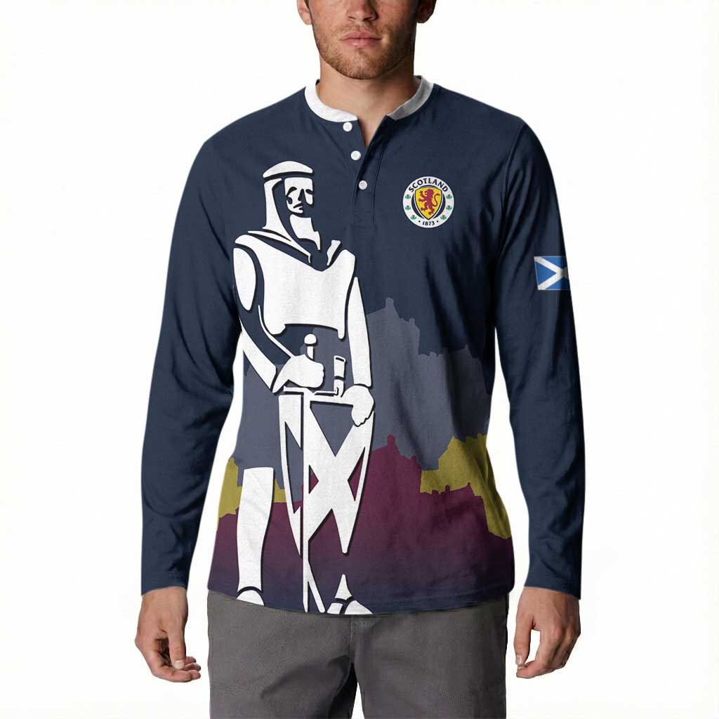 Custom Scotland Football Button Sweatshirt William Wallace Statue Edinburgh Castle Art