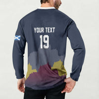 Custom Scotland Football Button Sweatshirt William Wallace Statue Edinburgh Castle Art
