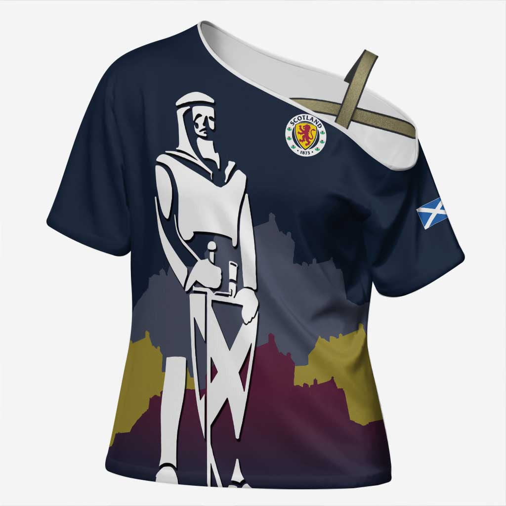 Custom Scotland Football Cross Shoulder Shirt William Wallace Statue Edinburgh Castle Art