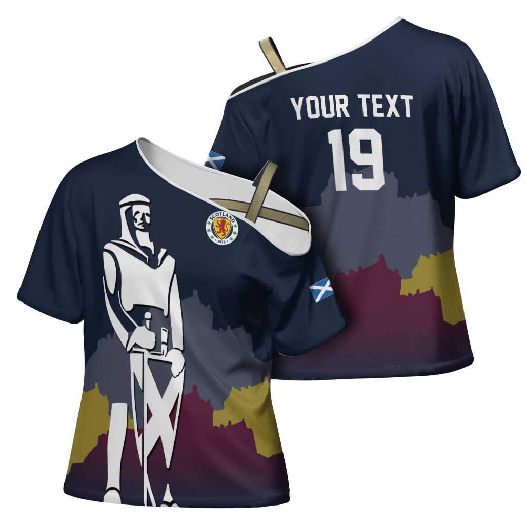 Custom Scotland Football Cross Shoulder Shirt William Wallace Statue Edinburgh Castle Art