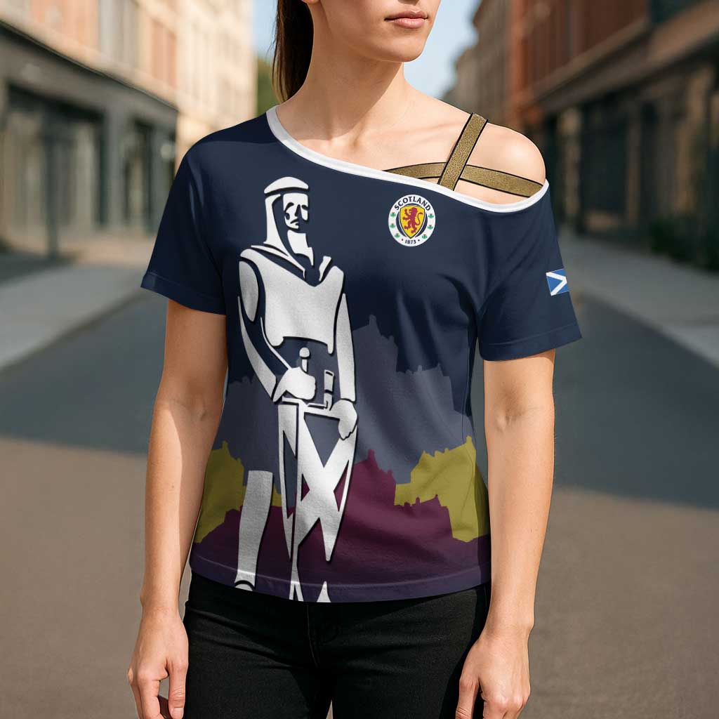 Custom Scotland Football Cross Shoulder Shirt William Wallace Statue Edinburgh Castle Art
