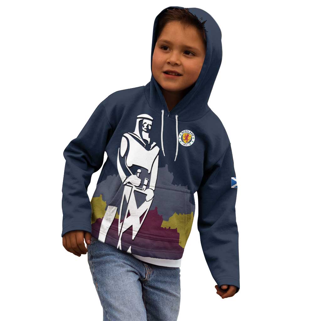 Custom Scotland Football Kid Hoodie William Wallace Statue Edinburgh Castle Art