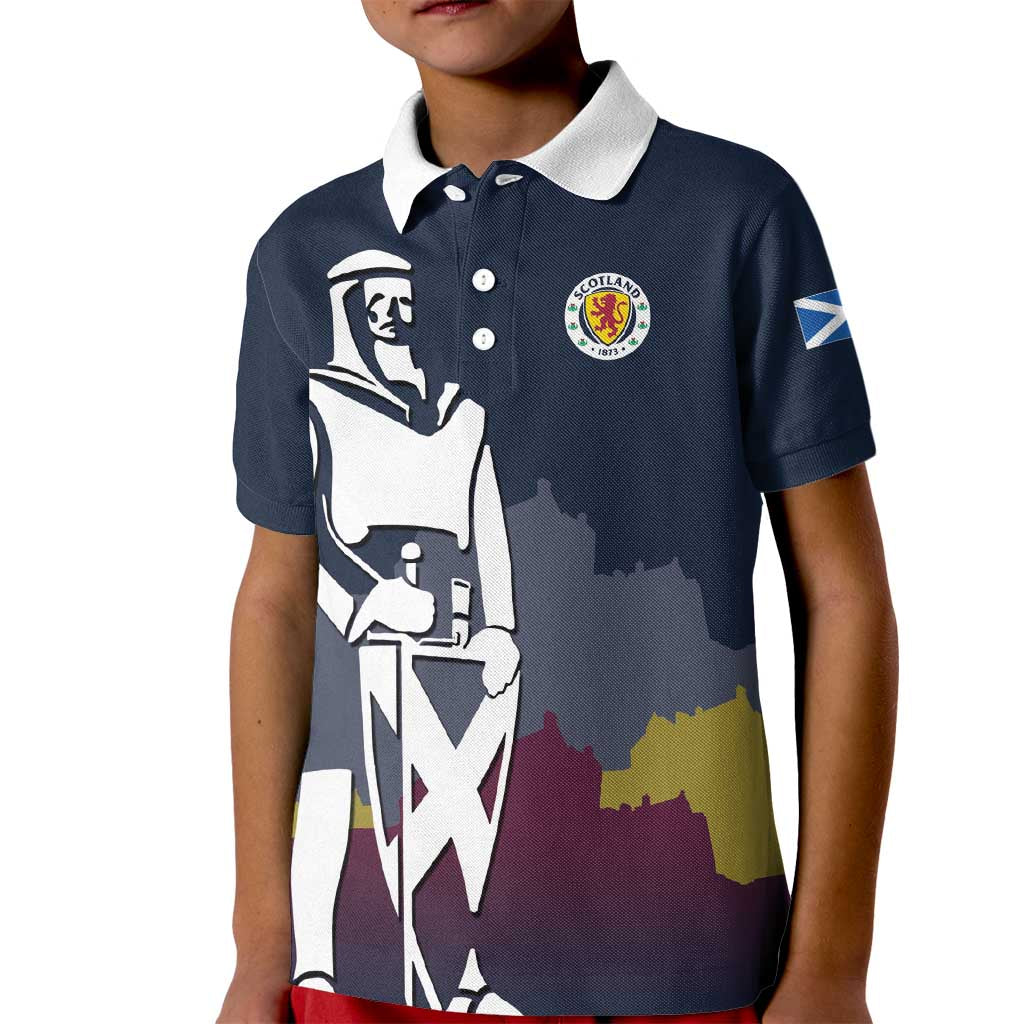 Custom Scotland Football Kid Polo Shirt William Wallace Statue Edinburgh Castle Art