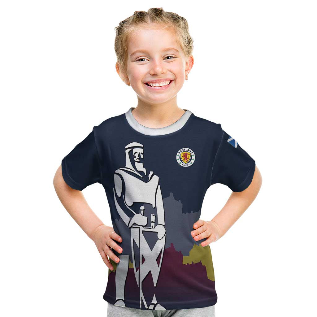 Custom Scotland Football Kid T Shirt William Wallace Statue Edinburgh Castle Art