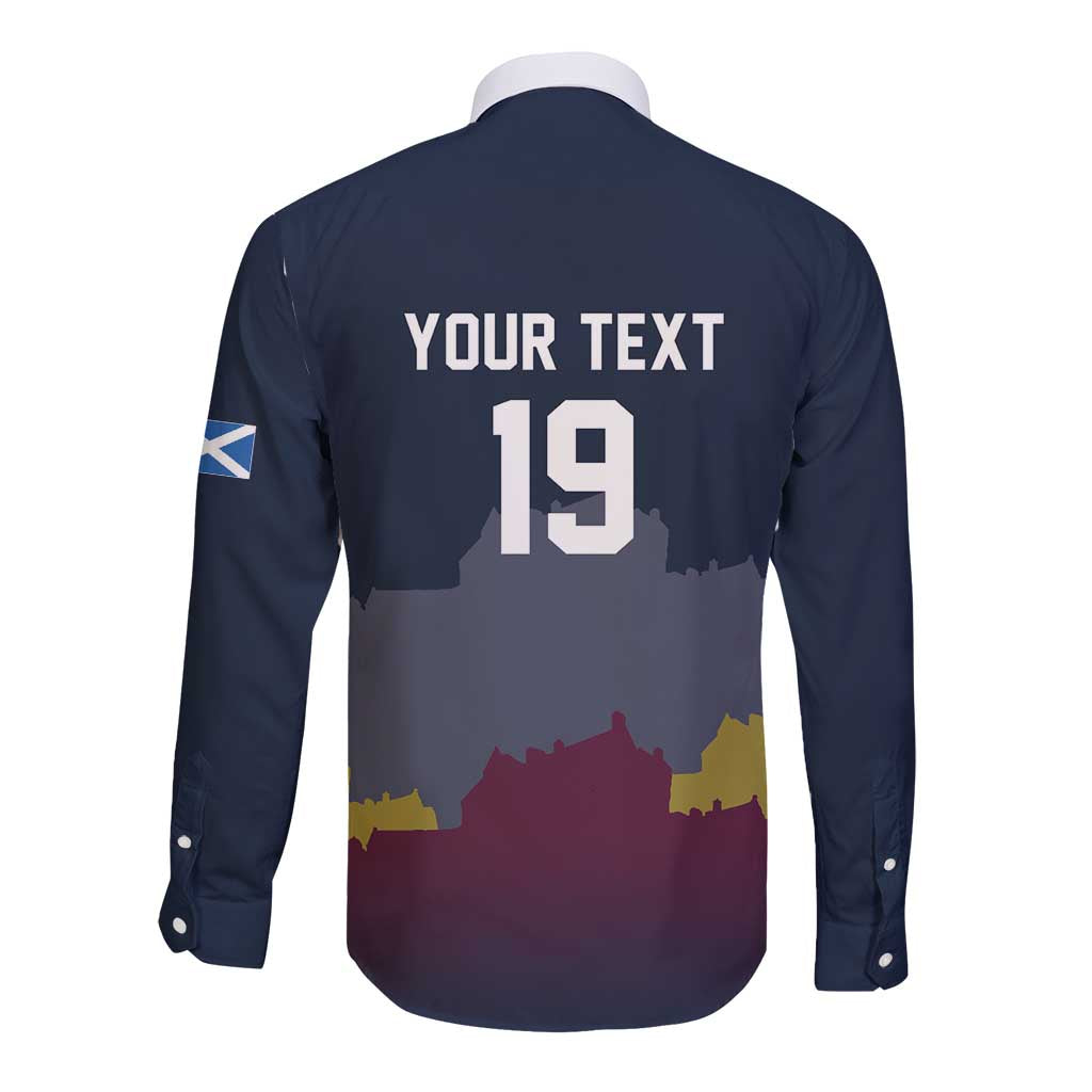 Custom Scotland Football Long Sleeve Button Shirt William Wallace Statue Edinburgh Castle Art