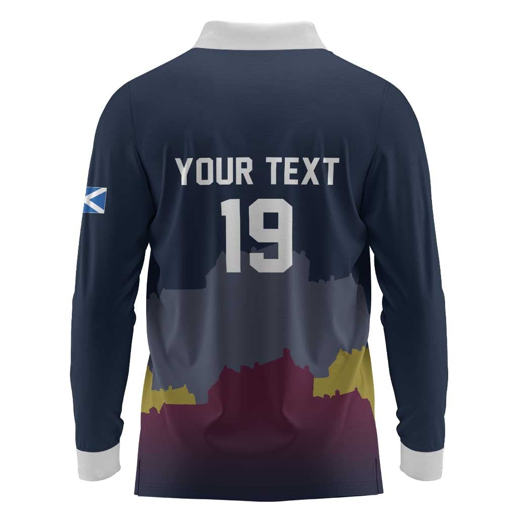 Custom Scotland Football Long Sleeve Polo Shirt William Wallace Statue Edinburgh Castle Art